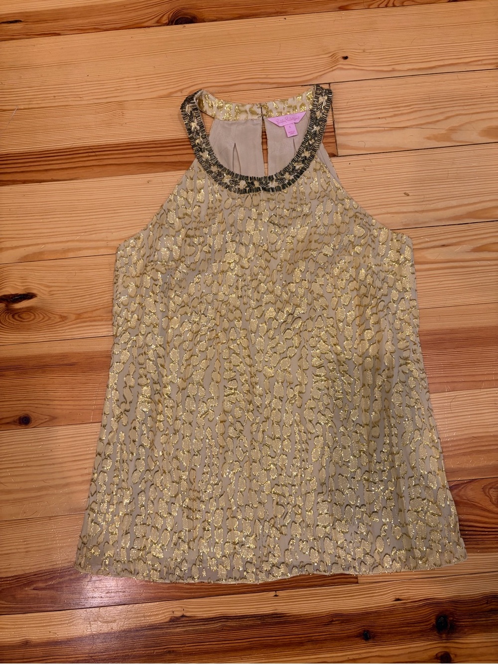 Lilly Pulitzer Metallic Gold Beaded Halter Camisole